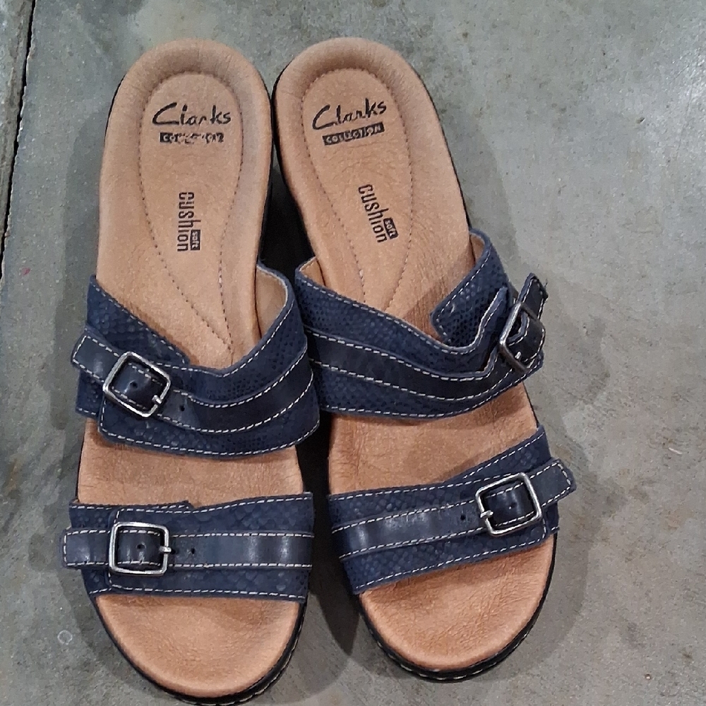 Clarks Blue and Tan Flats with Adjustable Straps
